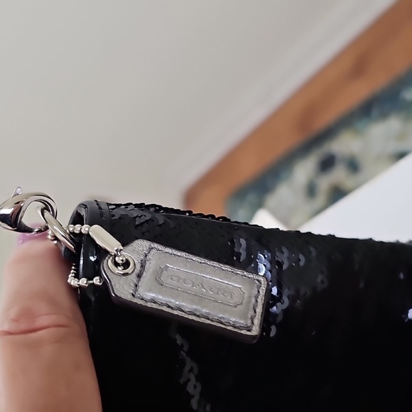 COACH Black Sequin Chain Strap MiniBag w/ Patent Leather Trim EUC - Picture 5 of 16